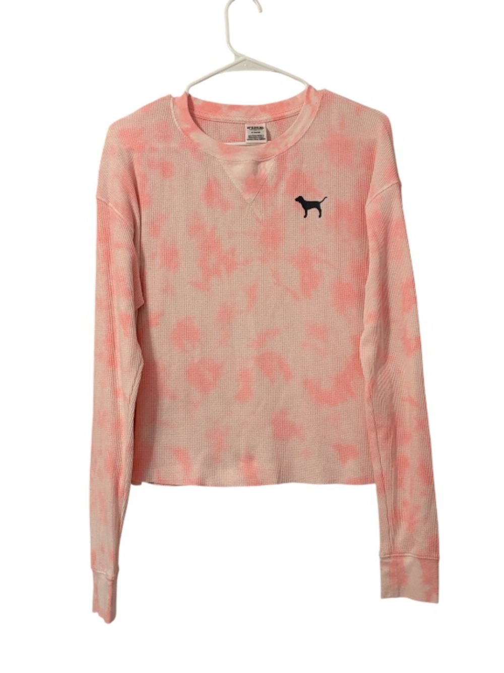 PINK Tie Dye Logo Waffle Knit Cropped Long Sleeve